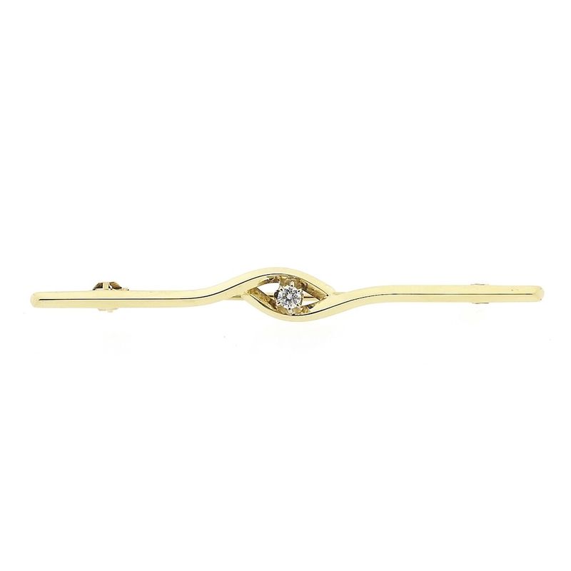 Image 1 of Narrow gold brooch with diamond | 0.05 ct.