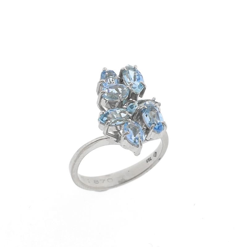 Image 1 of White gold cocktail ring with aquamarine