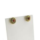 Image 3 of Vintage gold stud earrings with red coral