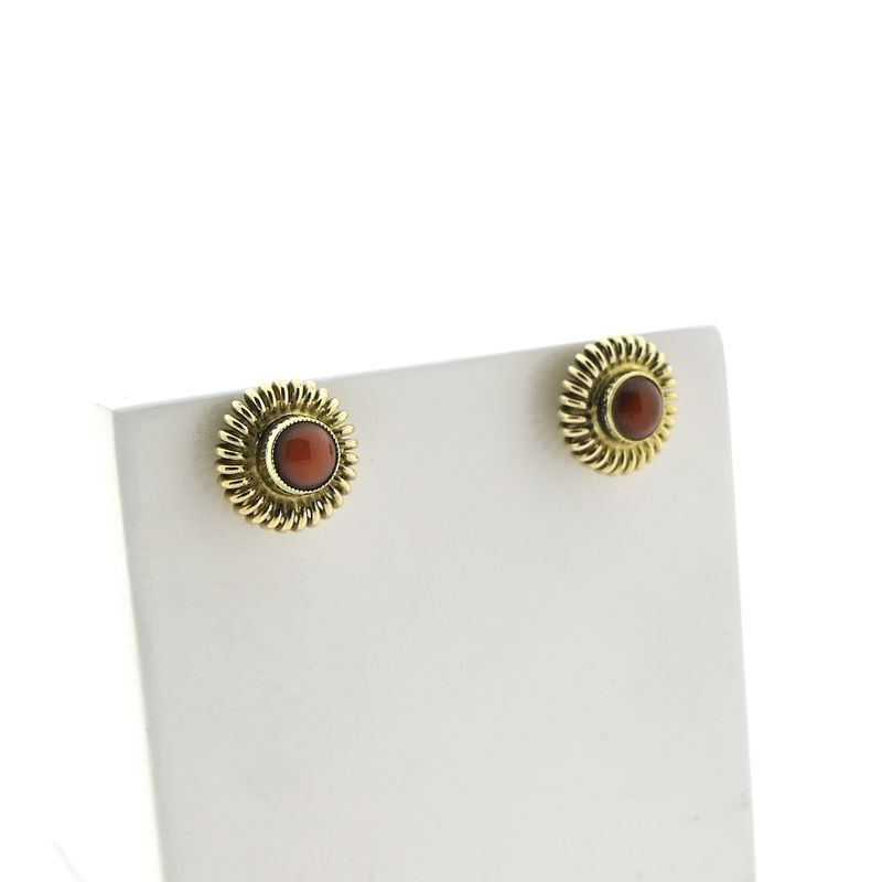 Image 3 of Vintage gold stud earrings with red coral