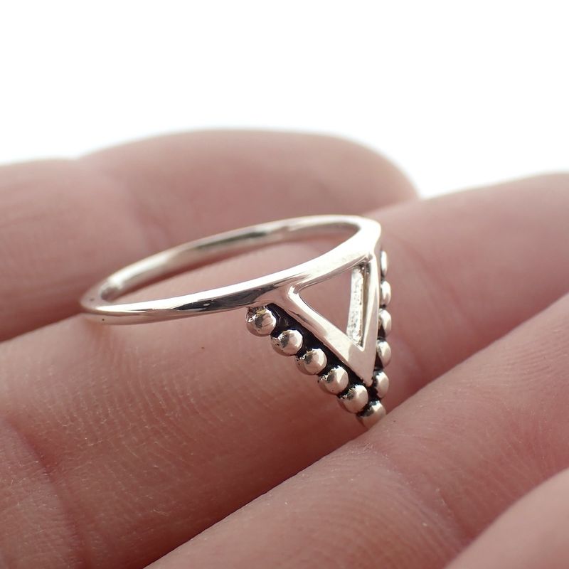 Image 2 of Silver triangle ring with balls