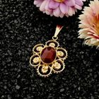 Image 2 of Vintage Floral Gold Pendant with Carnelian
