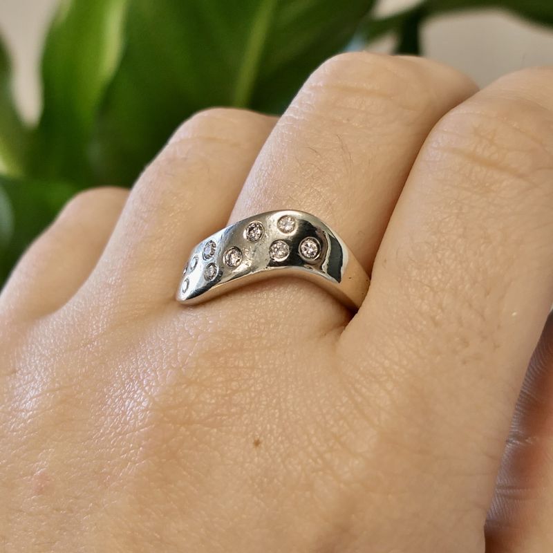 Image 8 of White gold wide ring with diamonds; 0.20 ct.