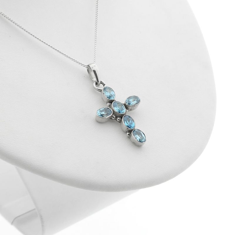 Image 2 of Silver cross pendant with light blue zirconia