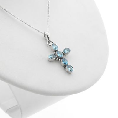 Silver cross pendant with light blue zirconia Image 2 of Silver cross pendant with light blue zirconia