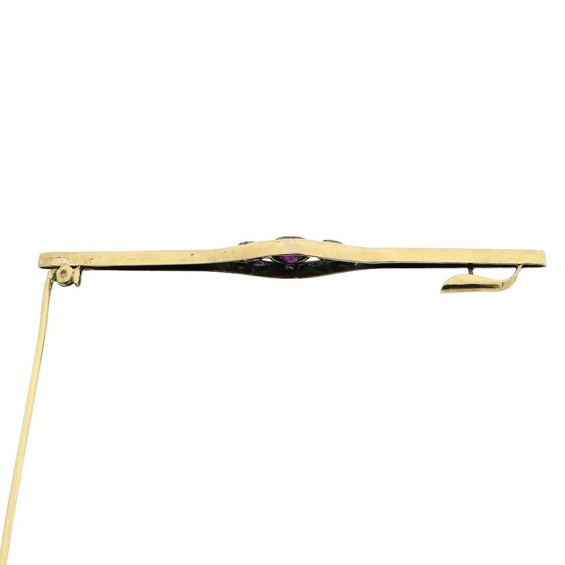 Image 4 of Gold brooch with ruby and diamonds; 0.12 ct.