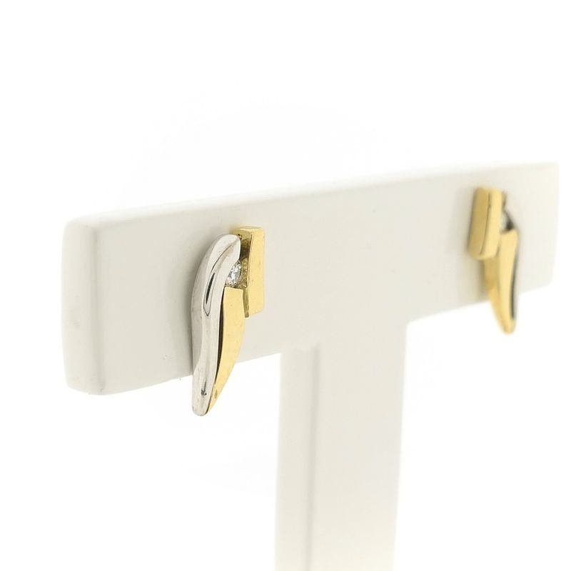 Image 4 of Bicolor gold stud earrings with diamond; 0.01 ct.