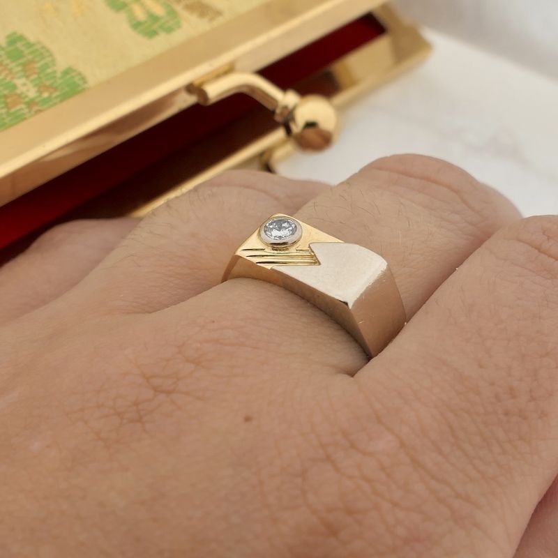 Image 8 of Two-tone gold pinky ring with diamond; 0.08 ct.