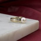 Image 2 of Two-tone gold ring with pearl and diamonds; 0.06 ct.