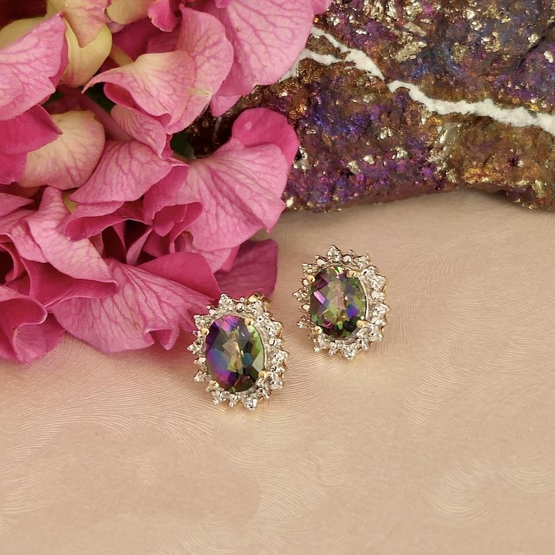 Image 2 of Gold stud earrings with mystical topaz