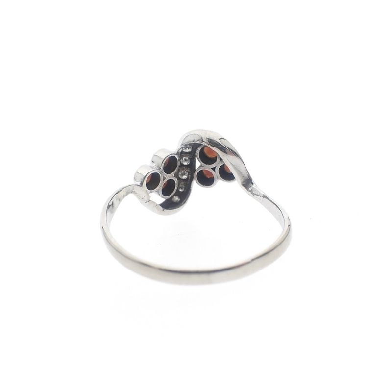 Image 5 of White gold ring with red stone and diamond | 0.12 ct.