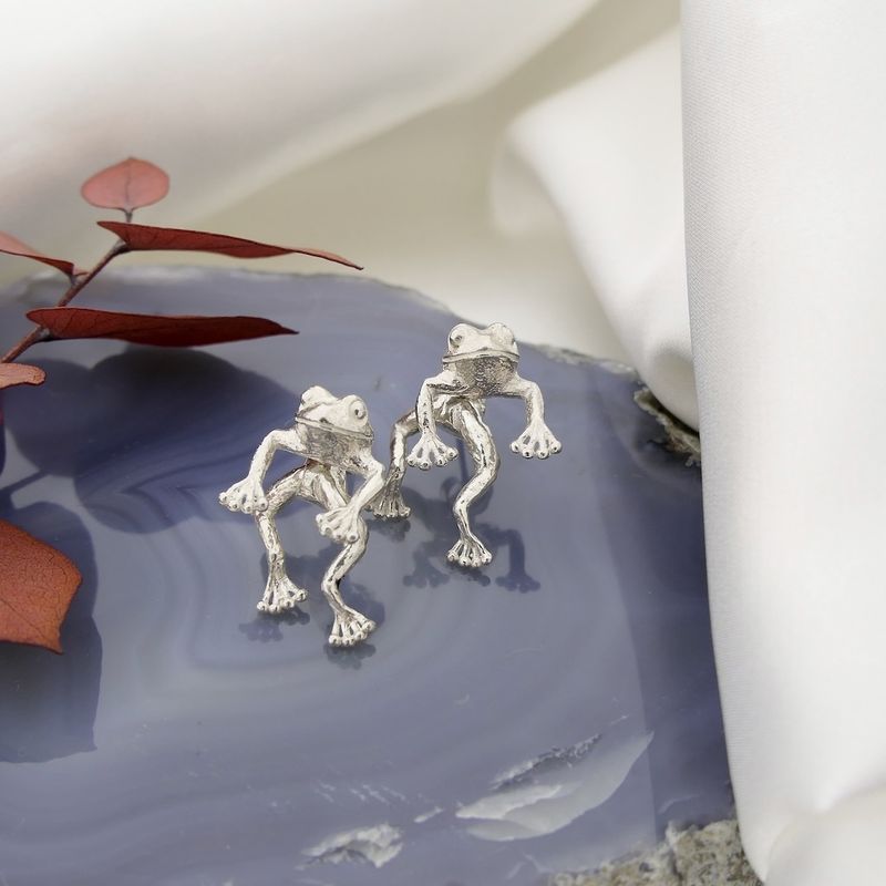 Image 2 of Silver frog stud earrings