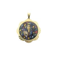 Gold vintage pendant of Mary and Jesus with colored enamel.