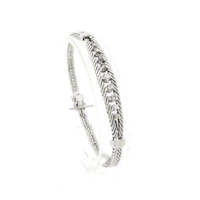 Image 1 of White gold herringbone link bracelet with diamonds