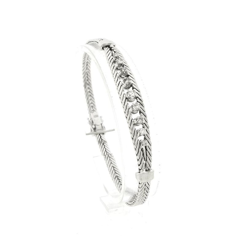 Image 1 of White gold herringbone link bracelet with diamonds