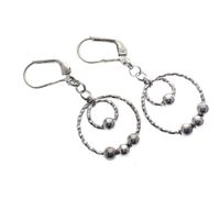 Silver earrings with two rings and balls | Ø 18 mm