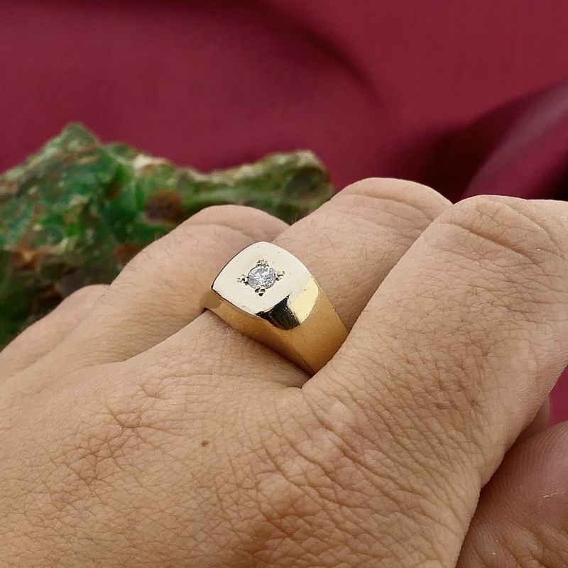Afbeelding 5 van Bicolor gouden zegelring met diamant 0,09 ct.