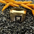 Image 1 of Gold men's signet ring with onyx and zirconia