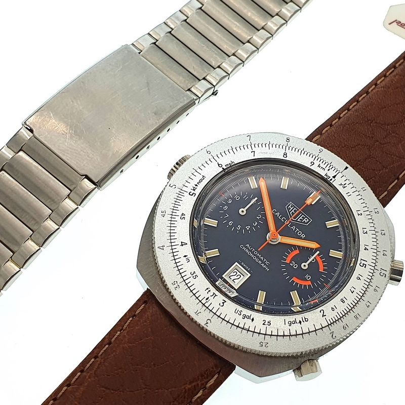 Image 17 of Heuer Calculator; Vintage chronograaf heren horloge