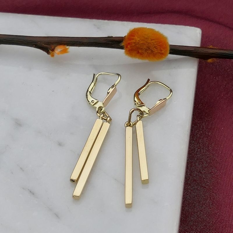 Image 2 of Two-tone gold long bar earrings