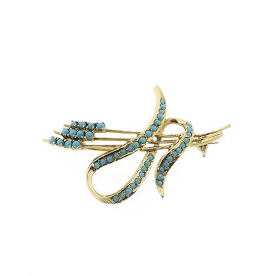 Image 1 of Gold brooch with turquoise
