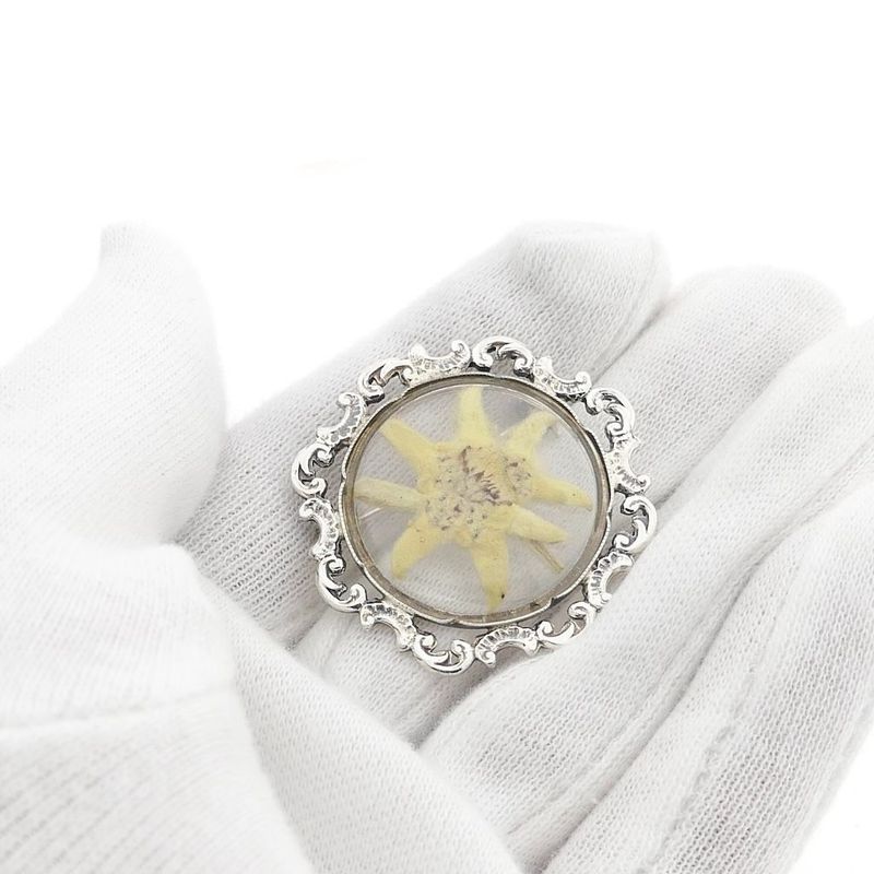 Image 8 of Silver brooch with dried edelweiss flower