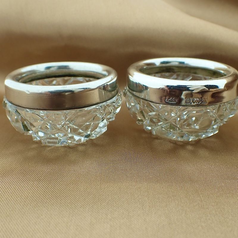 Image 6 of Crystal salt and pepper shaker set with silver rim | Vintage