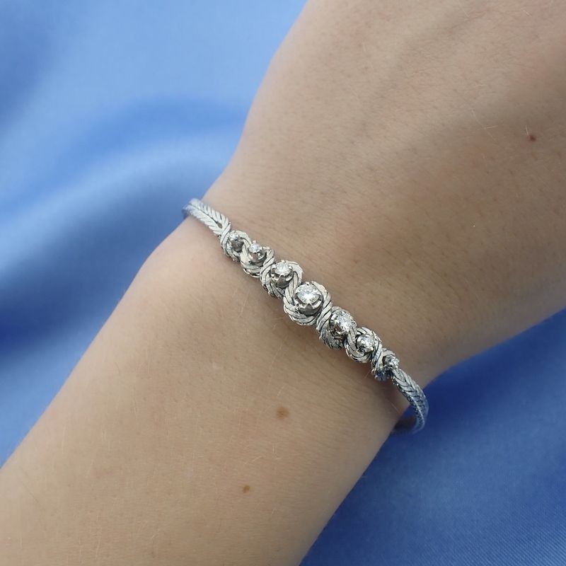 Image 9 of White gold herringbone link bracelet with diamonds; 0.42 ct.
