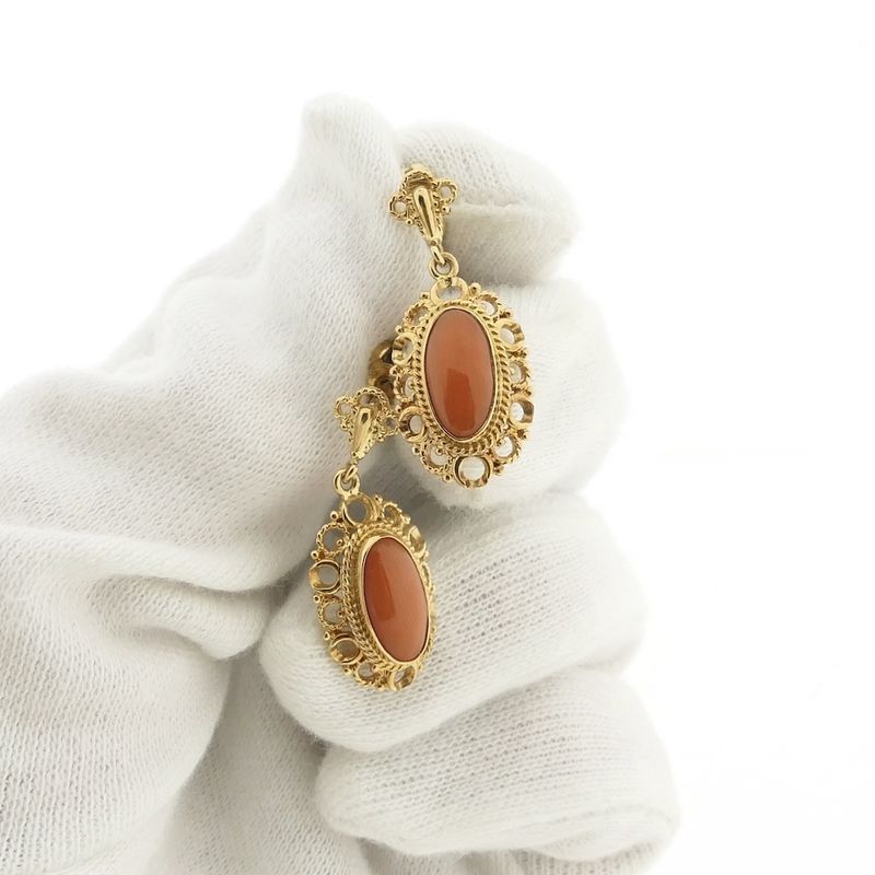 Image 7 of Gold earrings with red coral | Antique