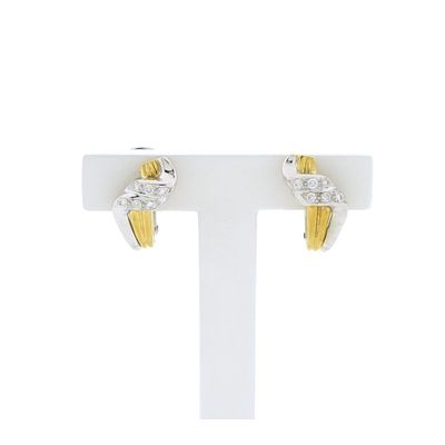 Image 1 of Bicolor gold fantasy stud earrings with diamonds; 0.15 ct.