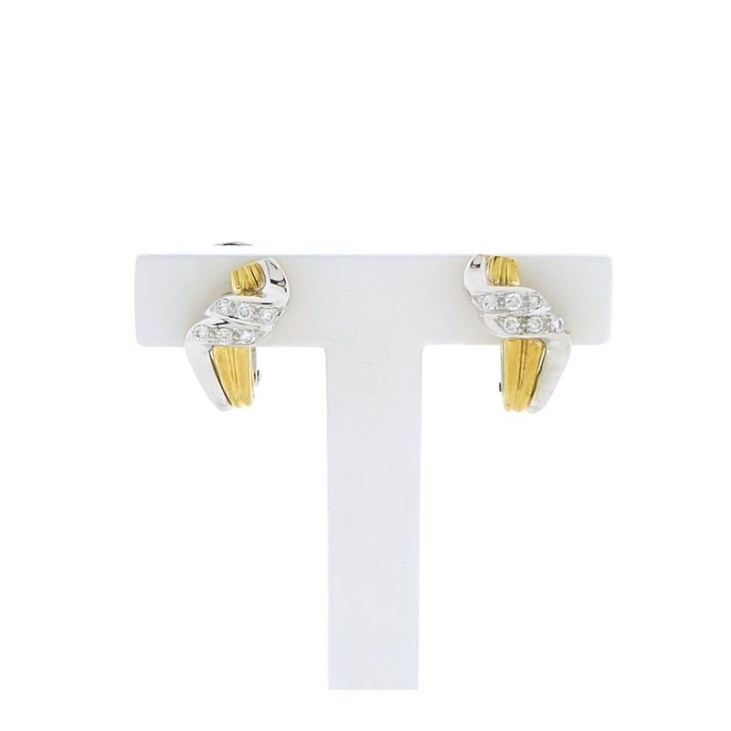 Image 1 of Bicolor gold fantasy stud earrings with diamonds; 0.15 ct.