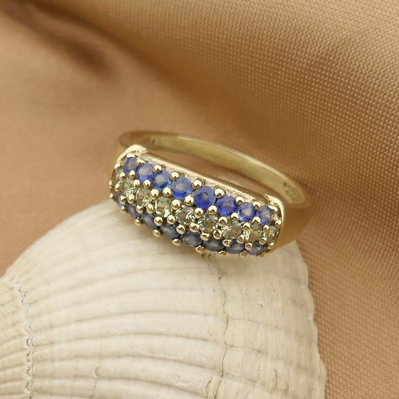 Image 2 of 8-carat row ring with blue and light green sapphire