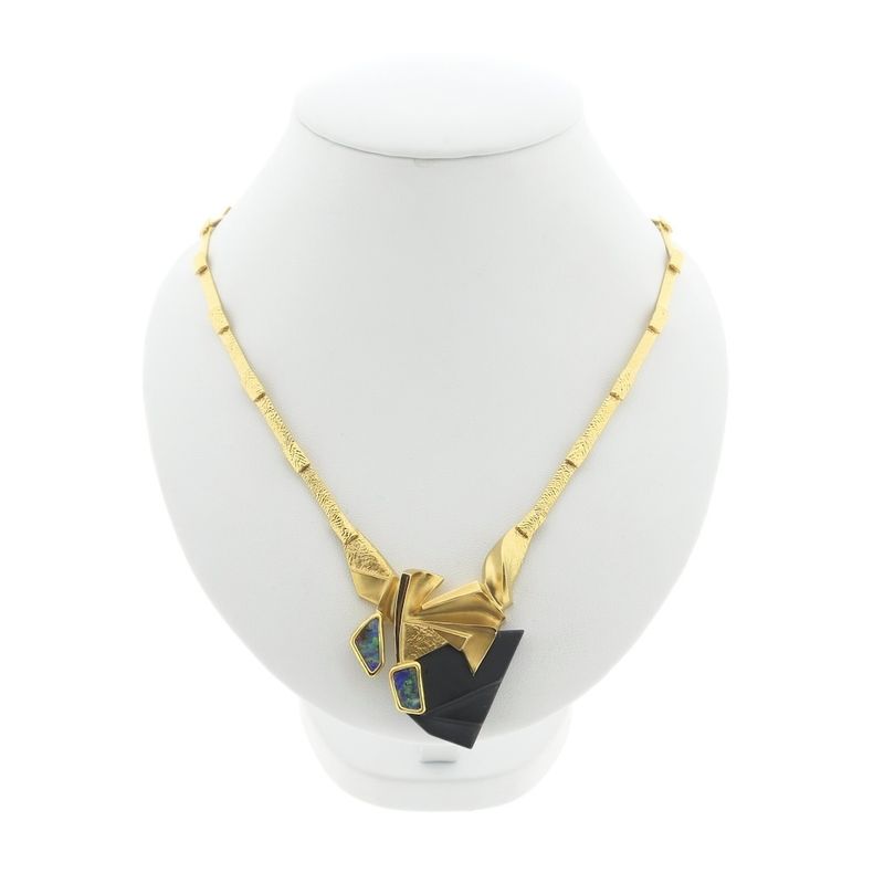 Image 7 of Gold Limited Edition Lapponia necklace with triplet opal and onyx