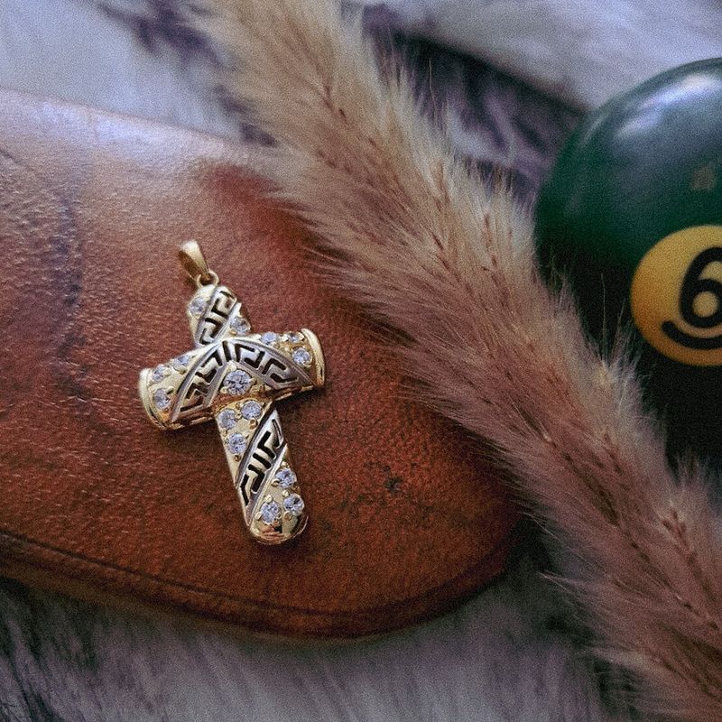 Image 2 of Two-tone gold cross with zirconia