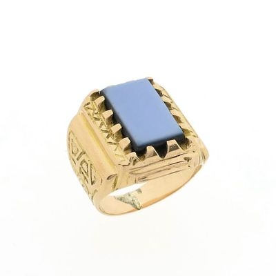 Image 1 of Gold seal/pink ring with blue layered stone