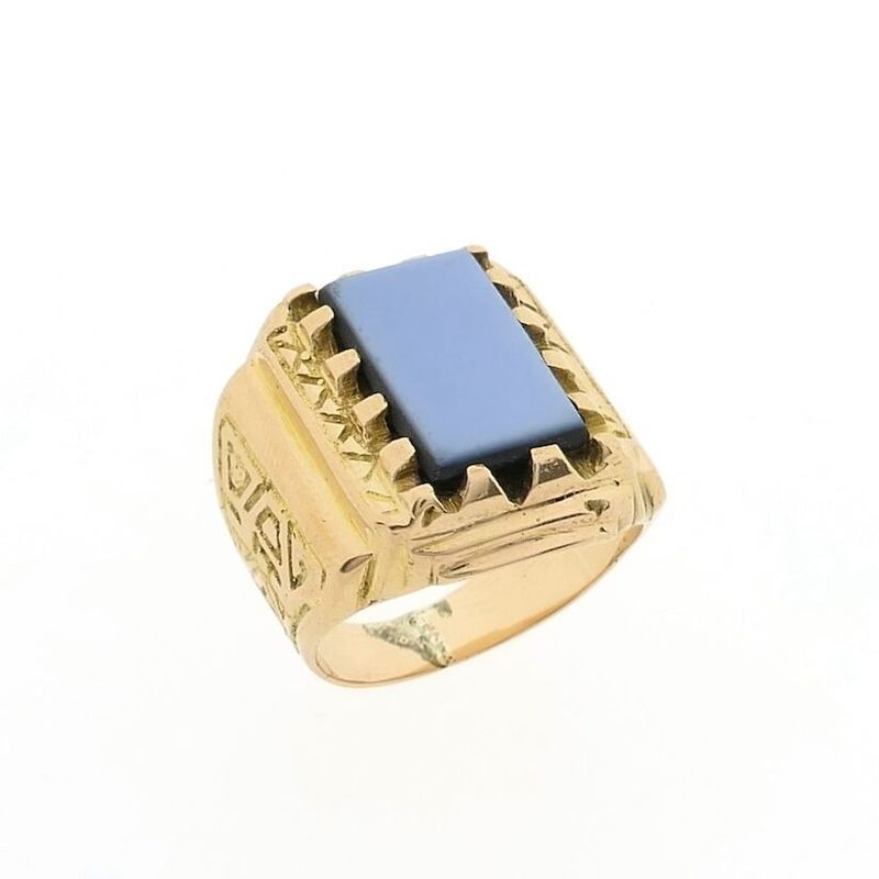 Image 1 of Gold seal/pink ring with blue layered stone