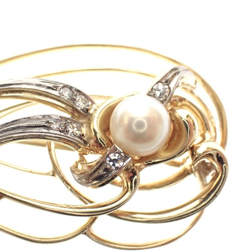 Image 3 of Two-tone gold fantasy brooch with pearl and diamond