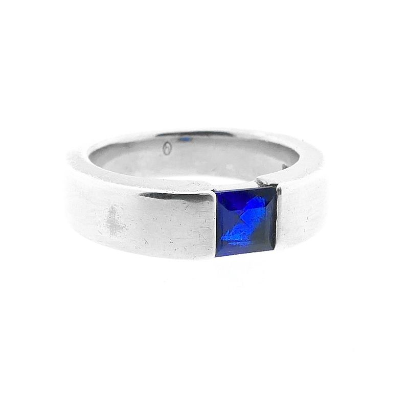 Image 6 of Silver ring with synthetic sapphire.