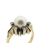 Image 6 of Gold ring with pearl and diamonds 0.21 ct.