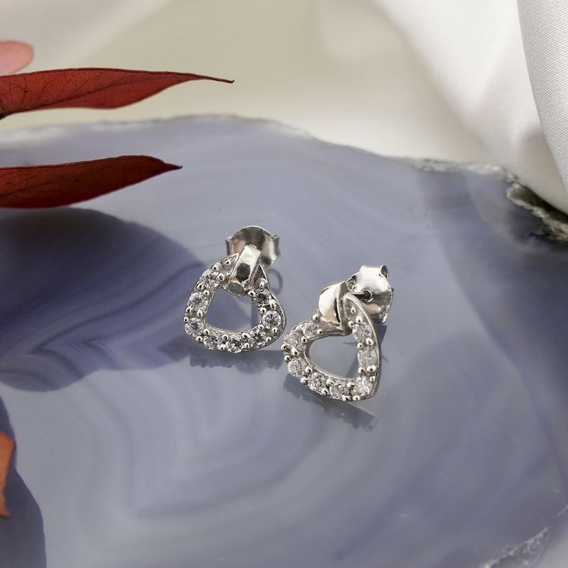 Image 7 of Silver stud earrings with a heart and zirconia