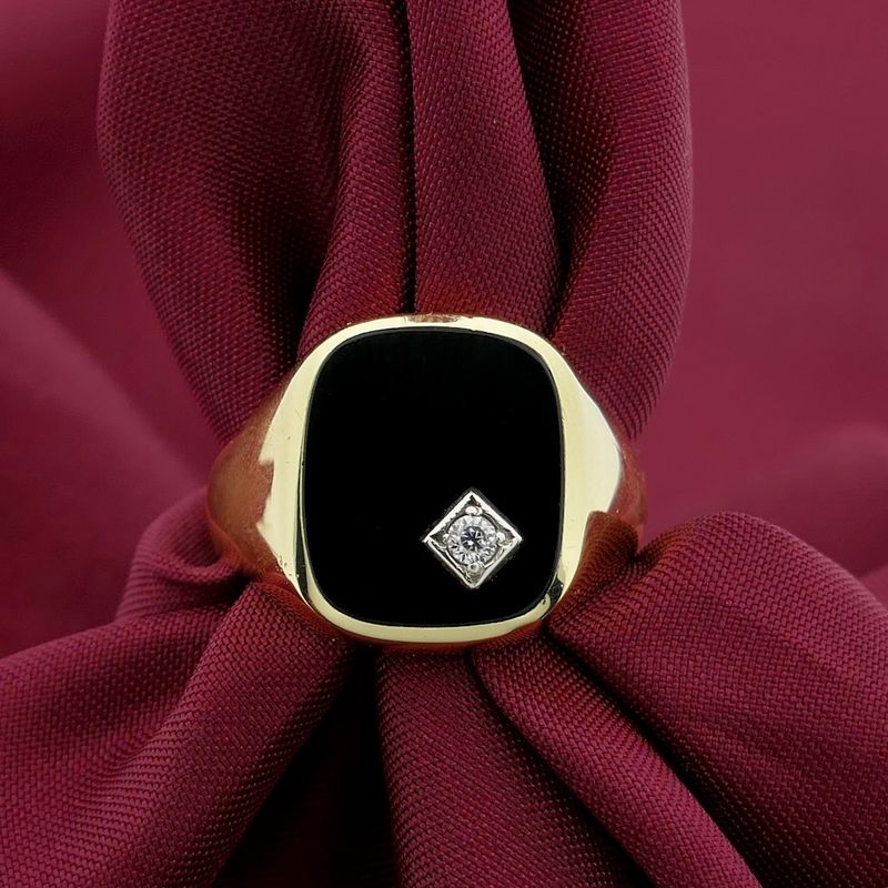Image 2 of Gold men's signet ring with onyx and zirconia