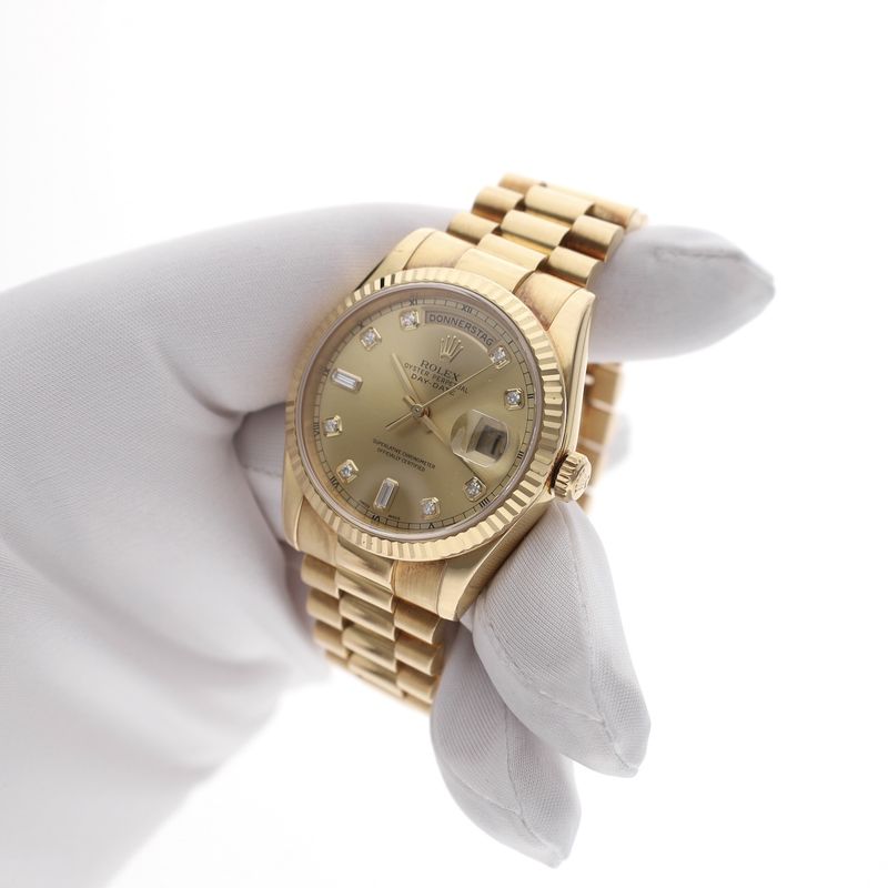 Image 24 of Rolex Day-Date 36mm 'Diamond Dial' 118238; 18k. Gold watch in full set