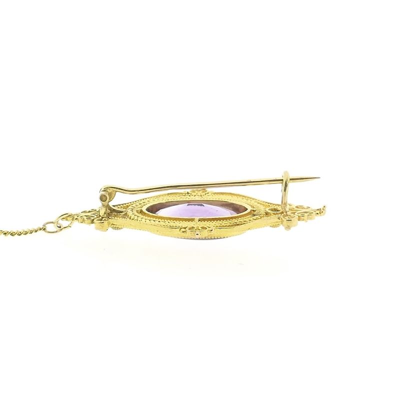 Image 5 of Gold brooch with amethyst.