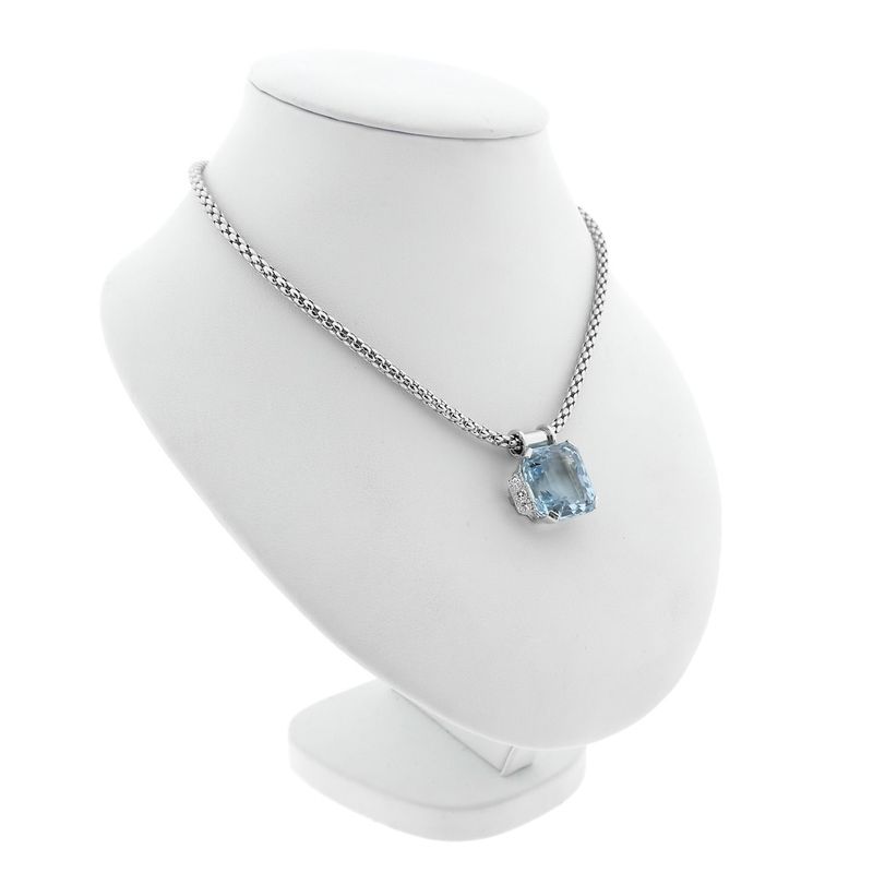 Image 4 of Fope white gold mesh link necklace with aquamarine and diamonds; 0.24 ct.