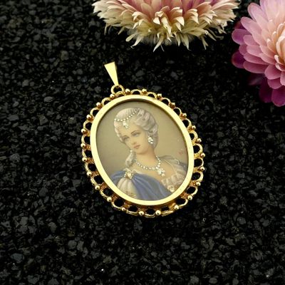 Image 2 of Antique Gold Pendant with Enamel Portrait and Diamonds