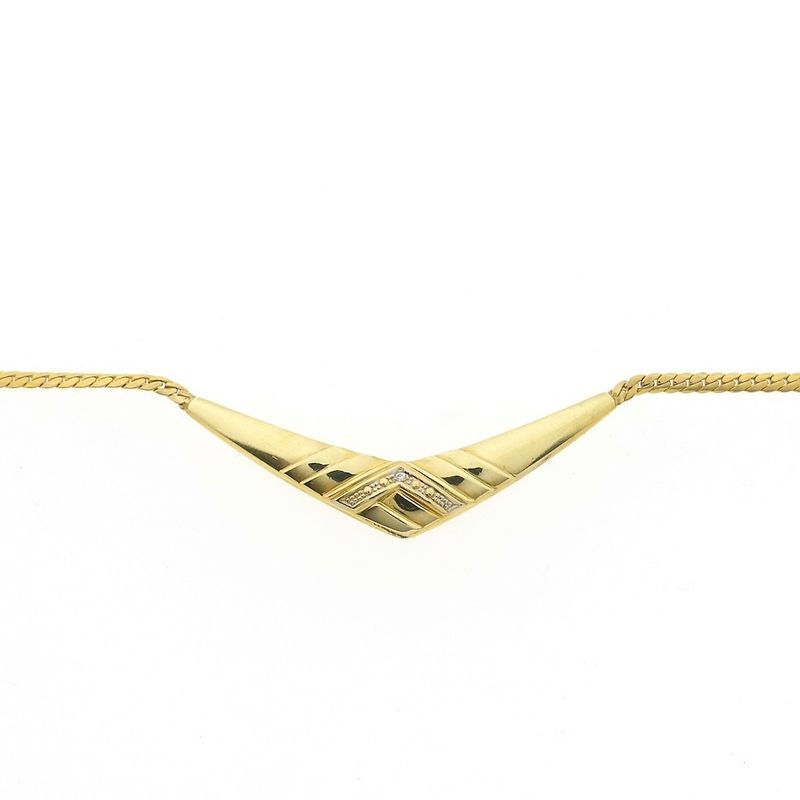 Image 5 of Gold flat gourmet link chain with fixed pendant and diamond