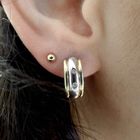 Image 8 of Bicolor gold stud earrings hemisphere | Diamond 0.04 ct.