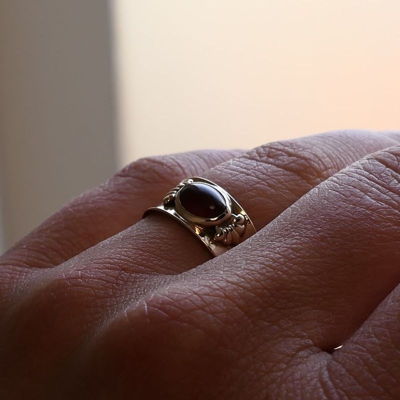 Image 7 of Vintage Gold Signet Ring with Garnet