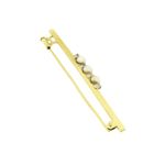 Image 7 of Golden long narrow brooch with pearl and diamonds; 0.10 ct.