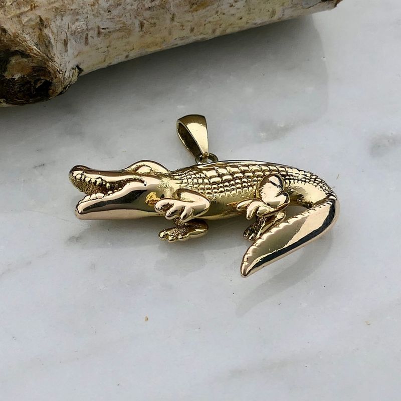 Image 2 of Bicolor Gold Crocodile Pendant with Diamonds; 0.015 ct.